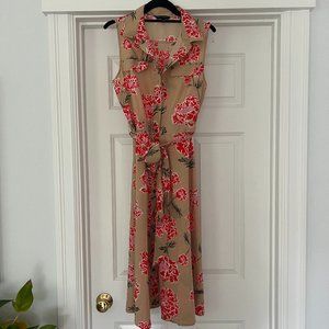 Banana Republic Tan Floral Belted Button up Sleeveless Fit & Flare MIDI DRESS 4